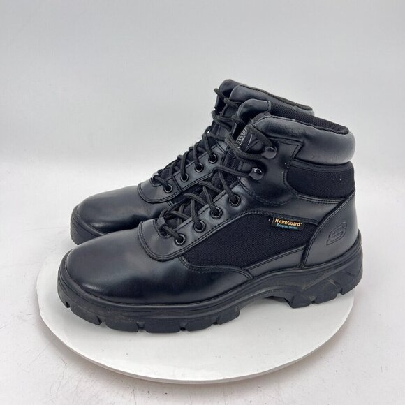 Sketchers RelaxedFit Men Size 8.5 Black Leather Waterproof Slip Resistant Boot - Picture 1 of 13